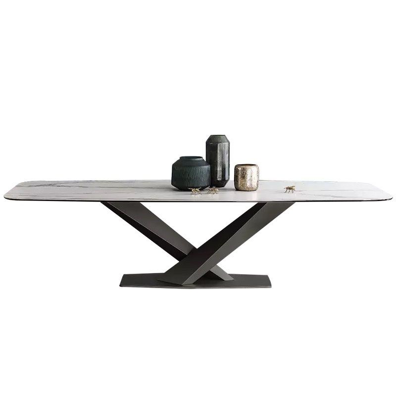 Luxury Dining Room Dinner Table Stone Rectangle Pedestal Dining Table