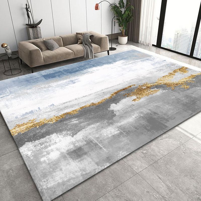 Black Modern Rug Polyester Pattern Rug Washable Indoor Rug for Home Decor
