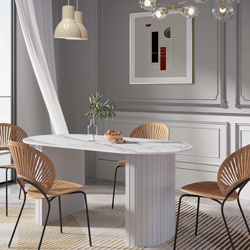Table blanche supérieure en pierre frittée pour table de cuisine moderne de restaurant avec double piédestal