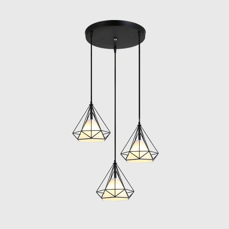 3 luci Diamond Cage Multi Cioncant Light Creative Industrial Metal Multi-Light Ciondolo per il ristorante