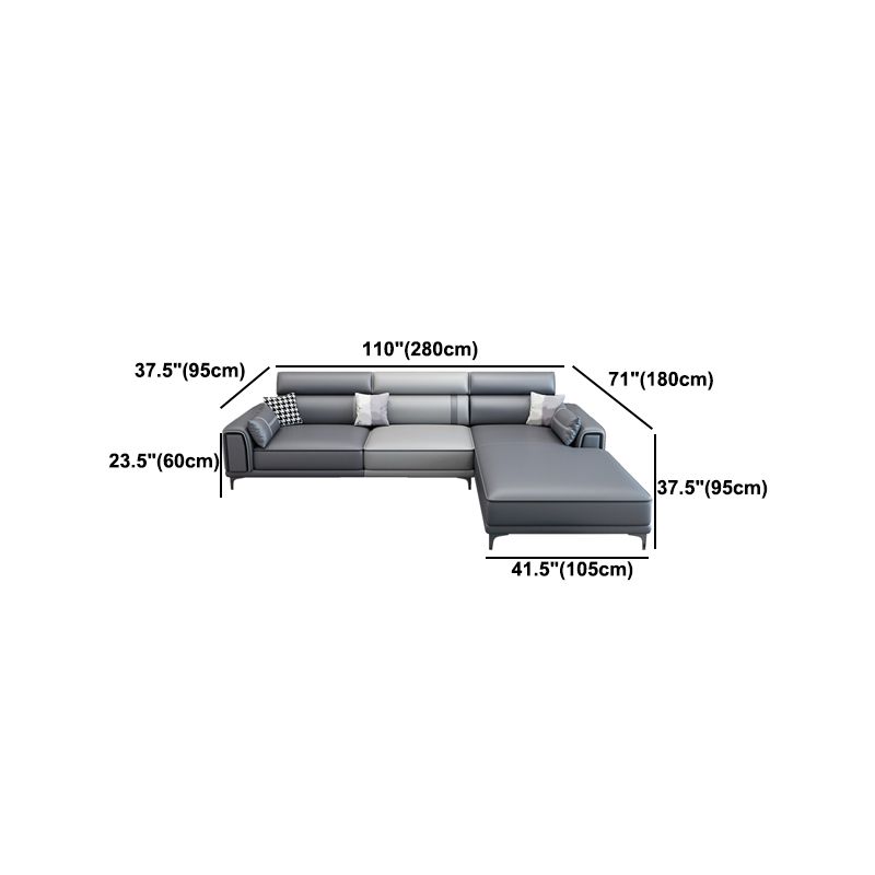 Contemporary Sofa & Chaise in Grey Square Arm Sectional with Bolster Pillows