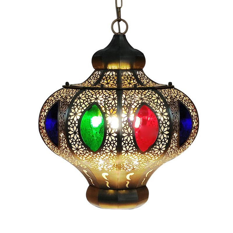4 Heads Pendant Lighting Mediterranean Restaurant Ceiling Chandelier with Crown White/Red Glass Shade in Brass