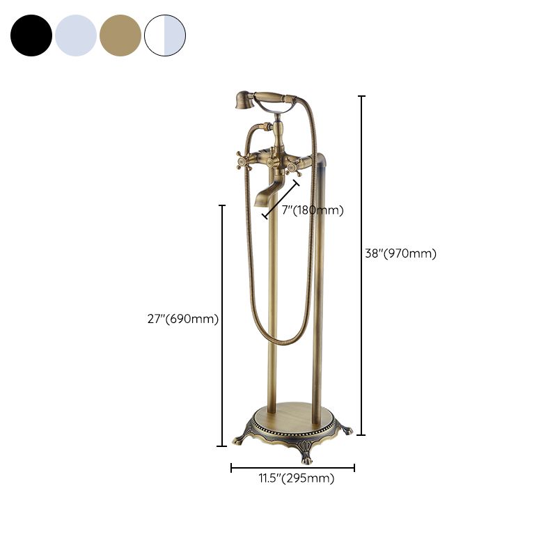 Traditional Floor Mounted Copper Freestanding Tub Filler Spray Gun Tub Filler Trim