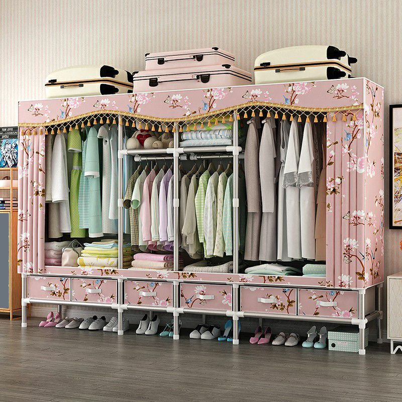 Steel Wardrobe Cabinet with Shelves Modern Wardrobe Armoire with Drawer