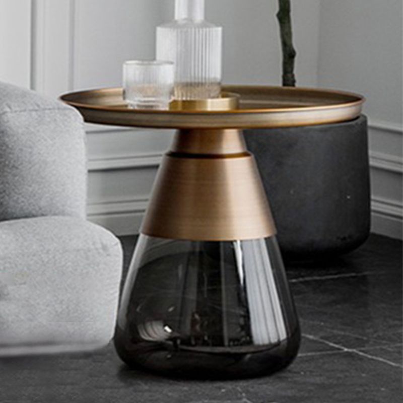 Modern Style Metal Desktop Glass Base Can Be Stored Round Side Table
