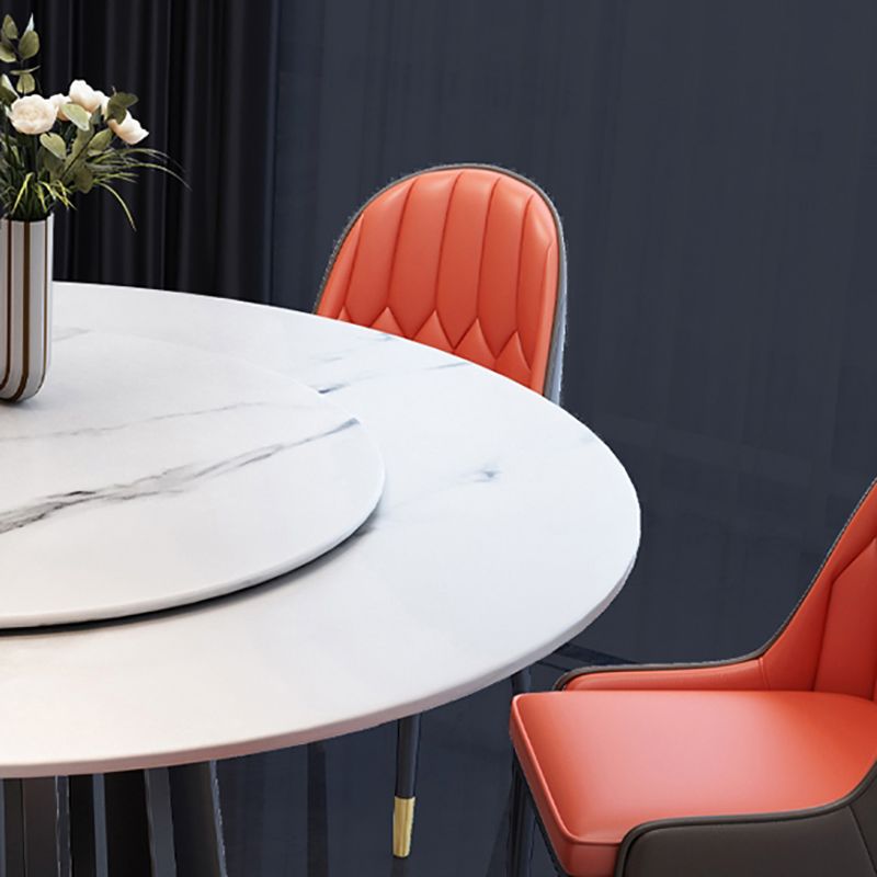 Contemporary Round Stone Table Standard Height Dining Table with Pedestal Base