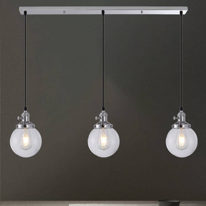 Lampada a sospensione del globo di ferro elettroplate in vetro a 3 luci a 3 luci in stile retrò industriale