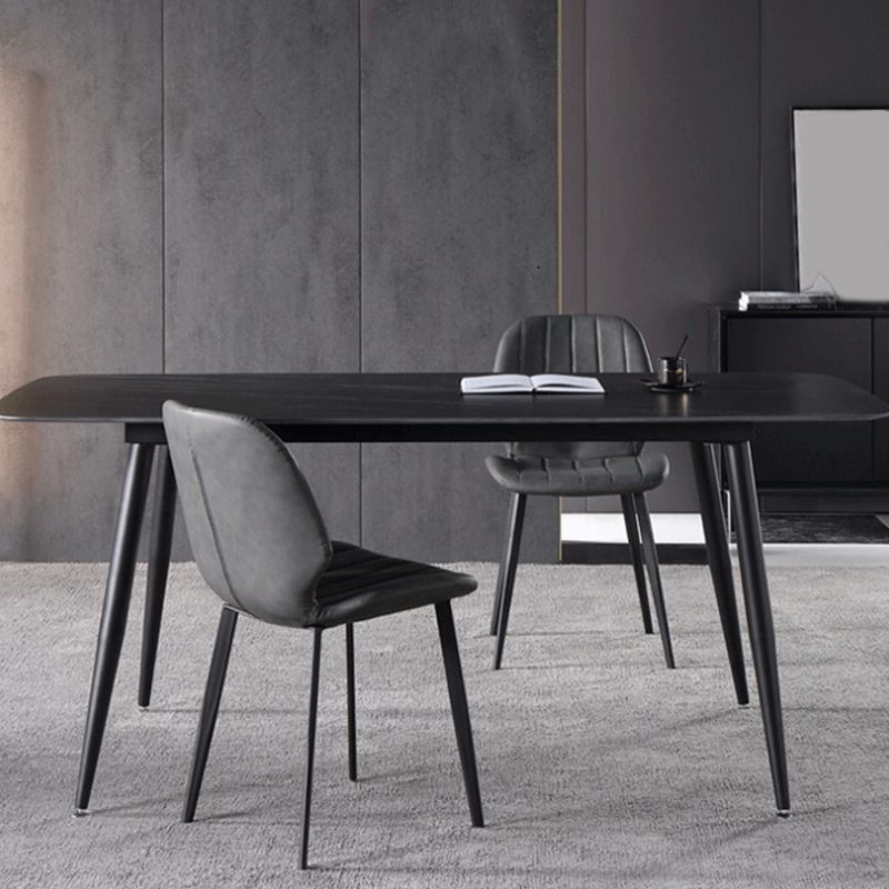 Faux Leather Kitchen Dining Chair Metal Base Armless Chair in Grey