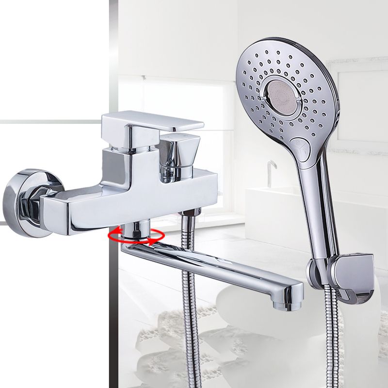 Chrome Polished Bathroom Faucet Wall Mount Swivel Spout with Handheld Shower