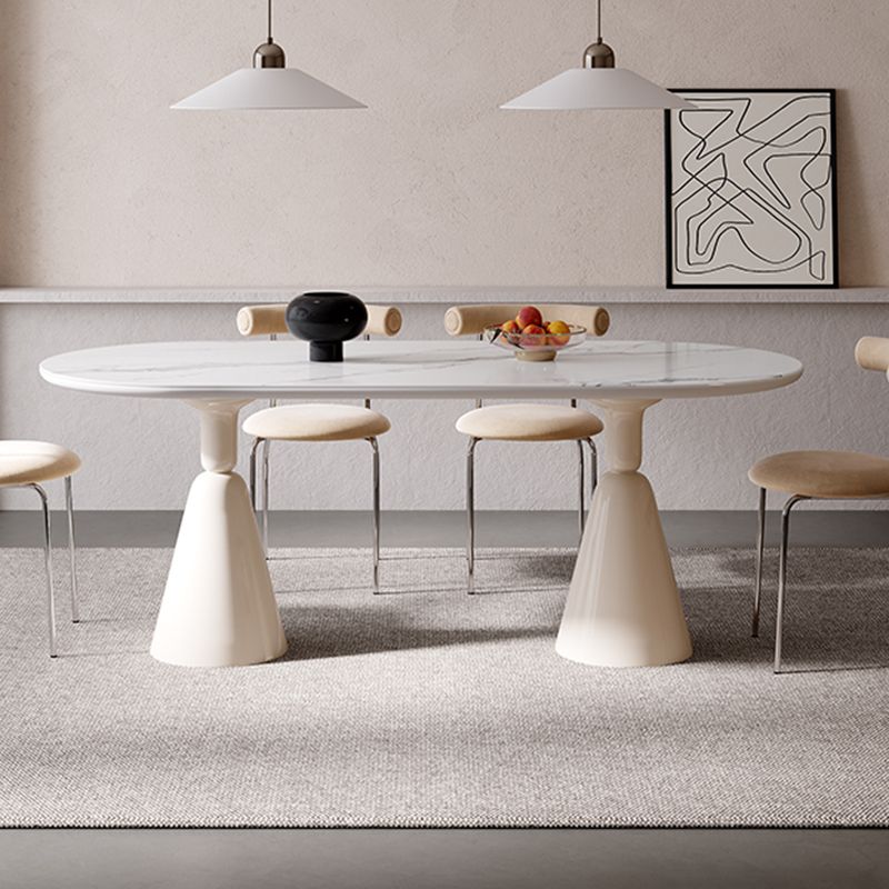 Contemporary Double Pedestal Dining Table Oval  Kitchen Dinner Table