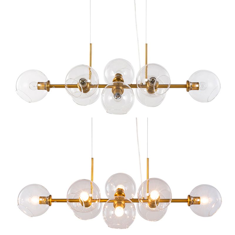 Globe 8-Light Island Light dans le style artistique moderne lampe suspendue en fer forgé avec une teinte en verre