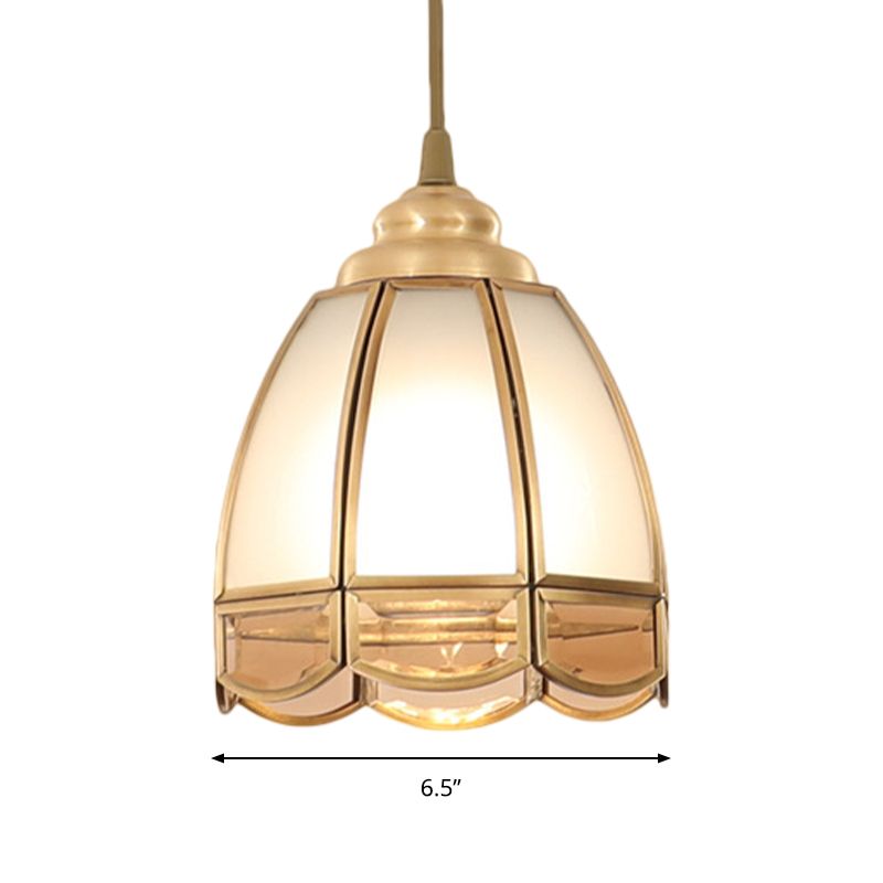 Frosted Glass Bowl/Flower/Wide Flare Hanging Lamp Kit Traditional Style 1 Light Dining Room Pendant Light in Brass