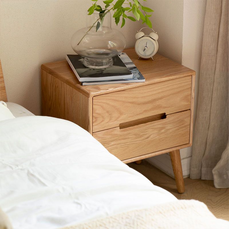 Scandinavian Wooden Bedside Cabinet with 2 Drawer for Bedroom