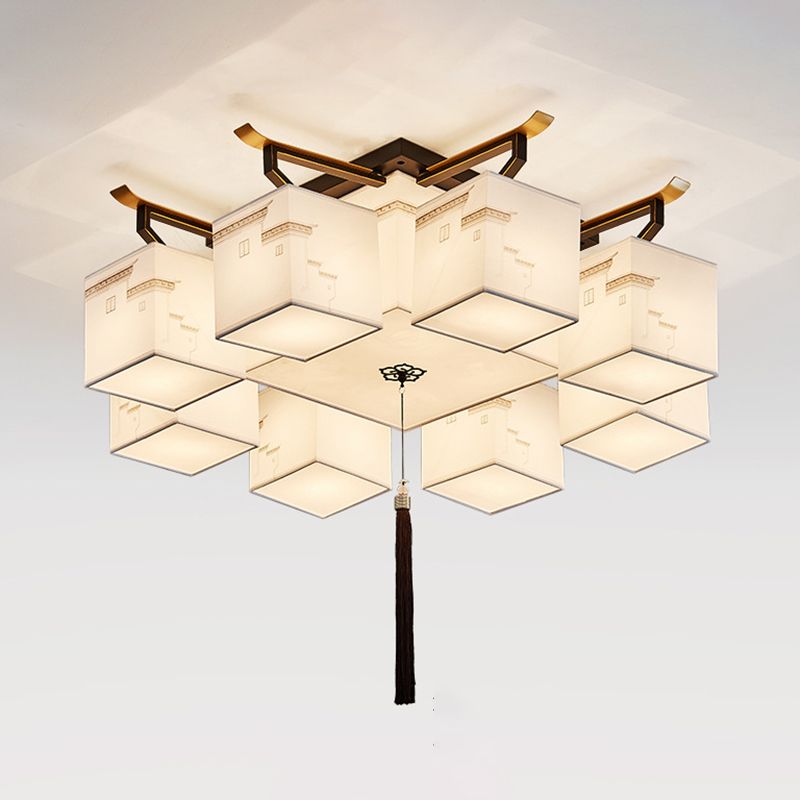 Plafonnier affleurant de Style traditionnel, abat-jour en tissu, luminaire pour salon
