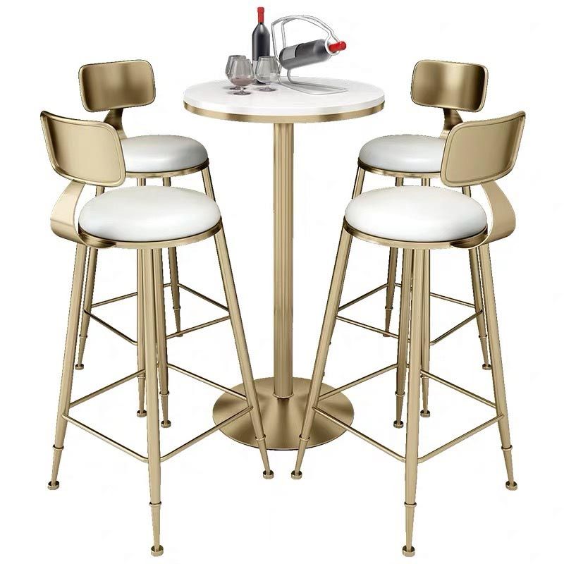 Glam Bar Table Set 1/3/5 Pieces Round Stone Counter Table with High Stools for Dining Room