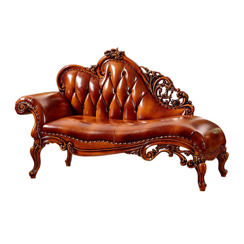 Traditional Genuine Leather Chair One Armed Rolled Arms Accent Chaise