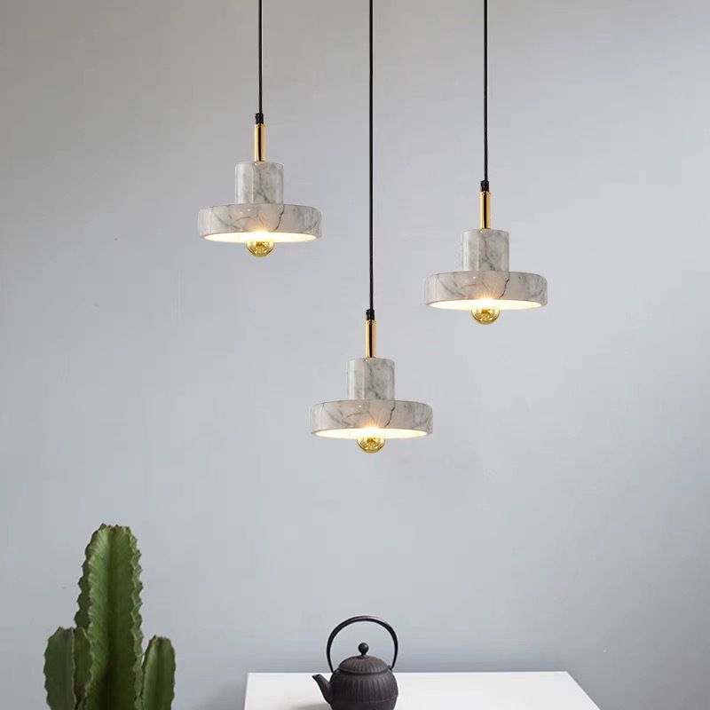 Stone Circle Hanging Light Fixture Minimalist White Down Lighting Pendant for Dinning Room