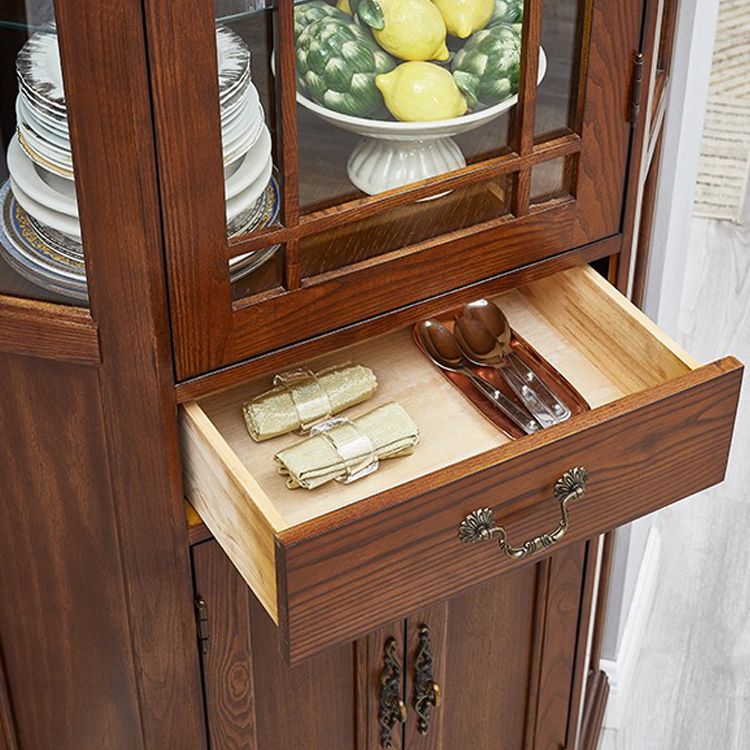 Rustic Glass Paned Solid Wood Accent Cabinet with Adjustable Shelves