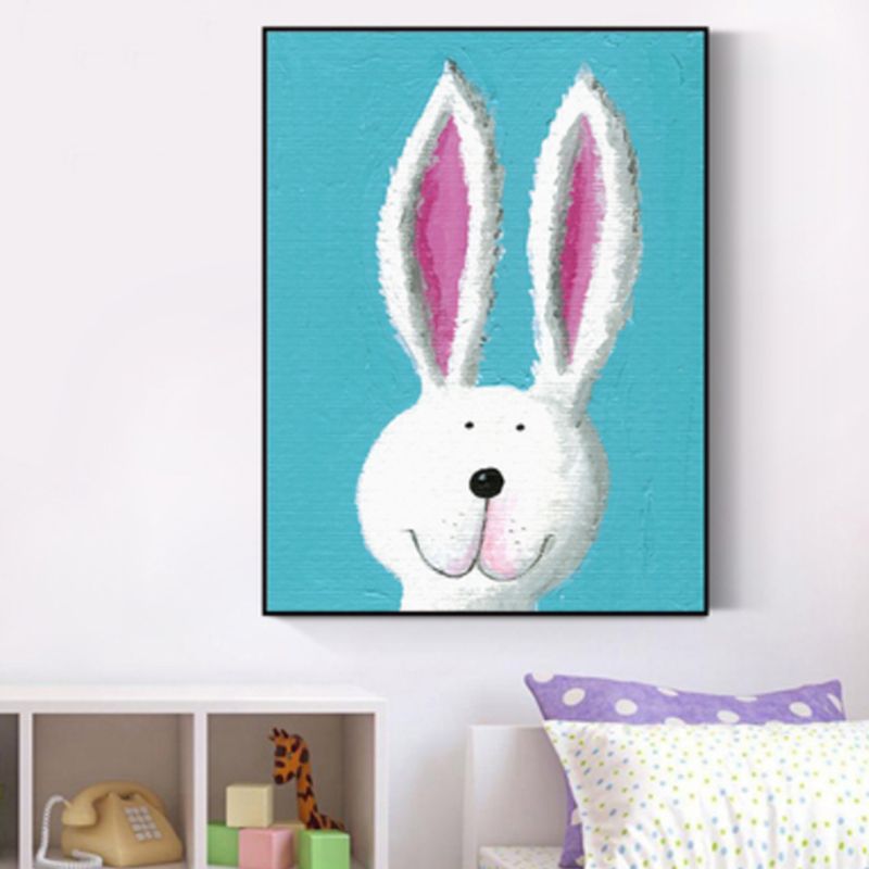 Pastel Color Cartoon Animal Canvas Textured Kids Style House Interior Wall Art Print