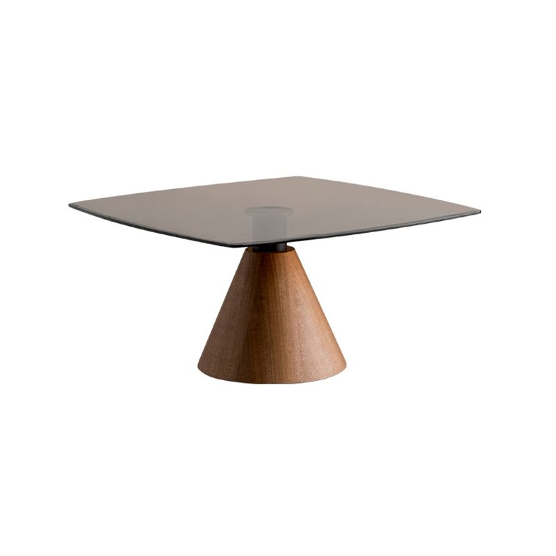 Square Glass Top Coffee Table in Brown Modern Pedestal Cocktail Table