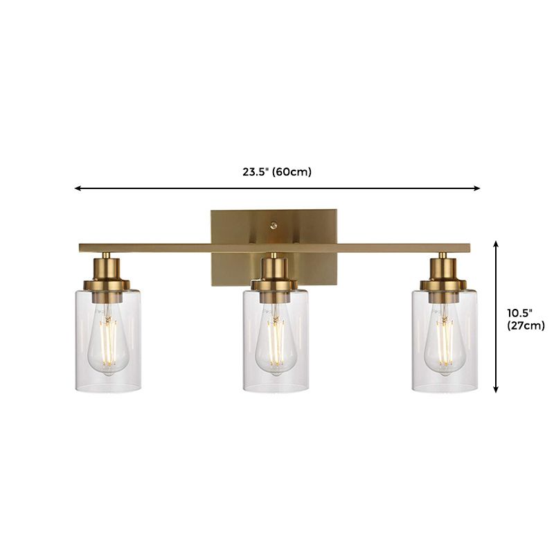 3 Lights Modernism Brass Bathroom Vanity Lighting with Cylinder Clear Glass Shade