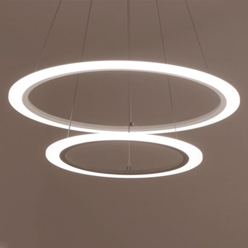 Simplicity Multi-Layer Hanging Chandelier Metal LED Living Room Suspension Light in White