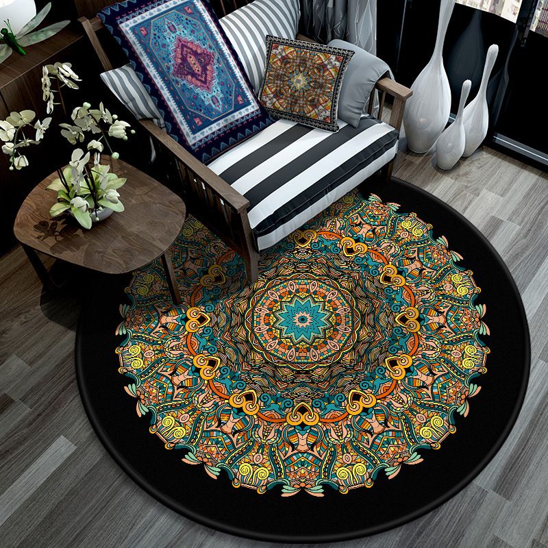 Retro Mandala Indoor Teppich dunkle Farbe marokkanischer Teppich Polypropylen nicht rutscher Haustierfreundlicher Waschung Teppich für Wohnzimmer