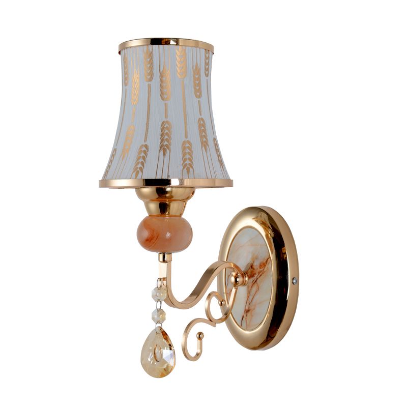 Gold Wall Sconce Contemporary 1 Light Textured Glass Wall Mount Light Fixture for Living Room