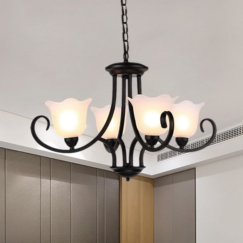 Black 4/6/8 Bulb Plafond Chandelier entrepôt de fleur en verre givré kit léger léger avec bras de défilement