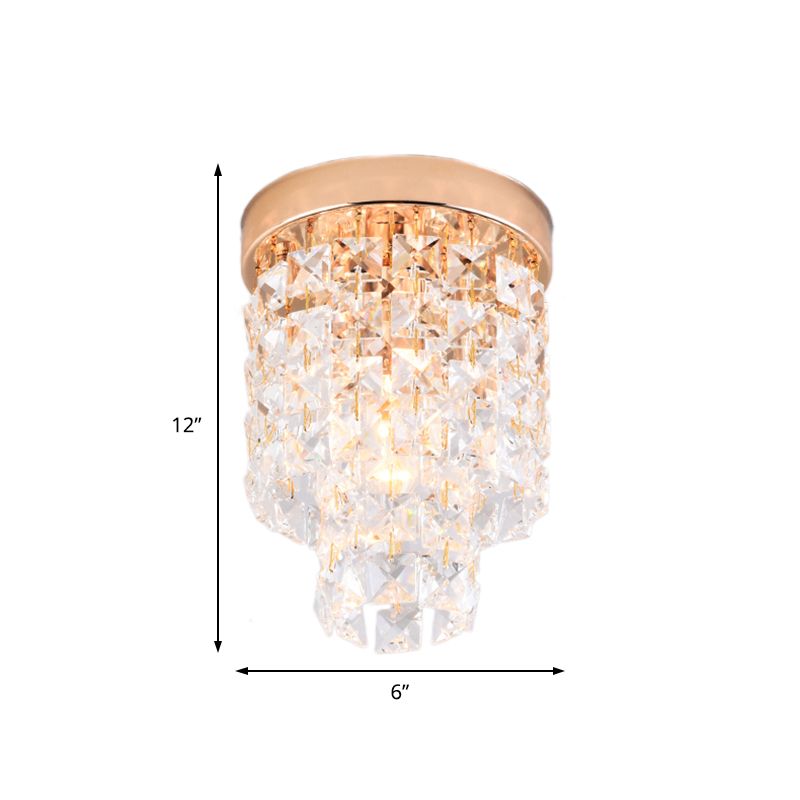 Double Tier Corridor Mini Flush Mount Crystal 1-Light Simple Ceiling Mounted Light in Copper