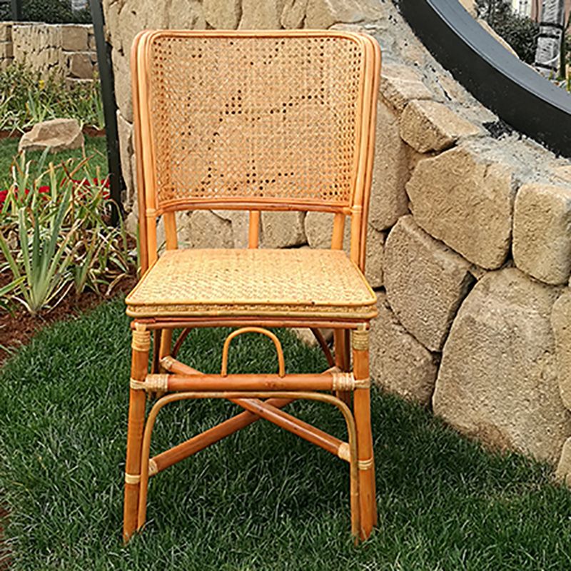 Tropical Natural Patio Dining Chair Rattan Armless Open Back