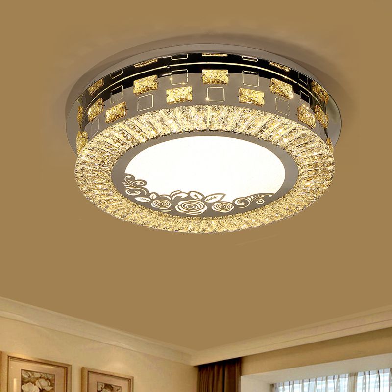 Round Bedroom Ceiling Mounted Light Simplicity Beveled Crystal LED Chrome Flush Mount Lamp