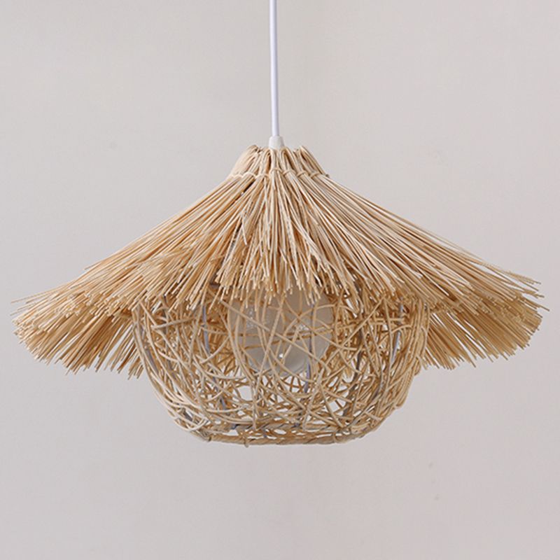 Rattan Nest-Shaped Pendant Light Fixture Asia Style Hanging Ceiling Light for Restaurant