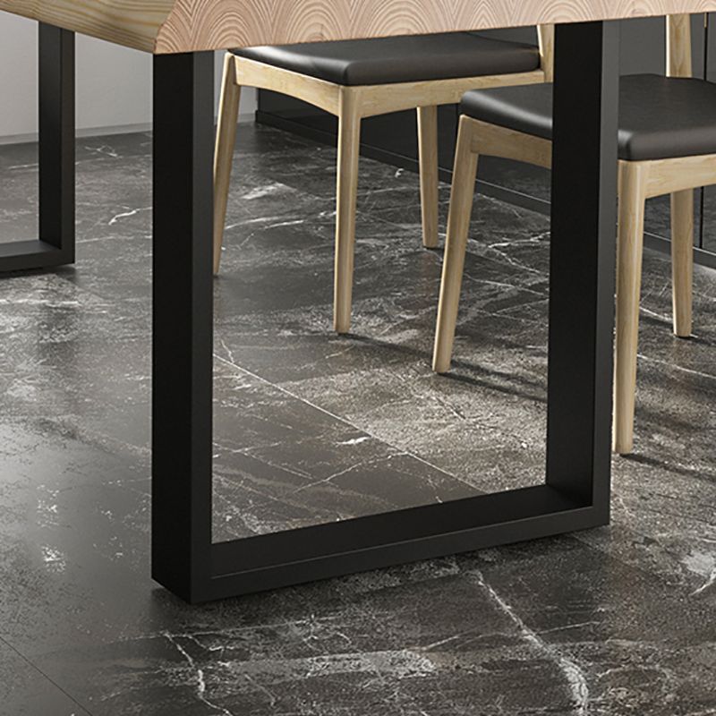 Industrial Pine Wood Dining Table Rectangle Table with Black Double Pedestal