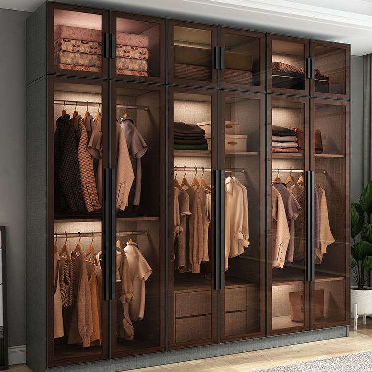 Modern Wardrobe Cabinet Glass and Engineered Wood Wardrobe Closet