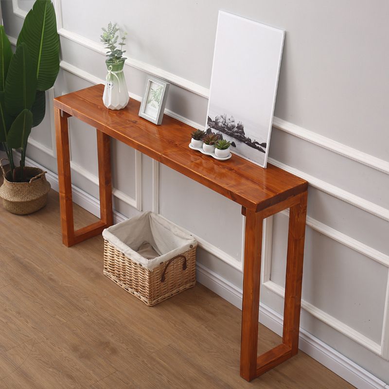 Mid-Century Modern Brown Console Table with Wooden Sled Base