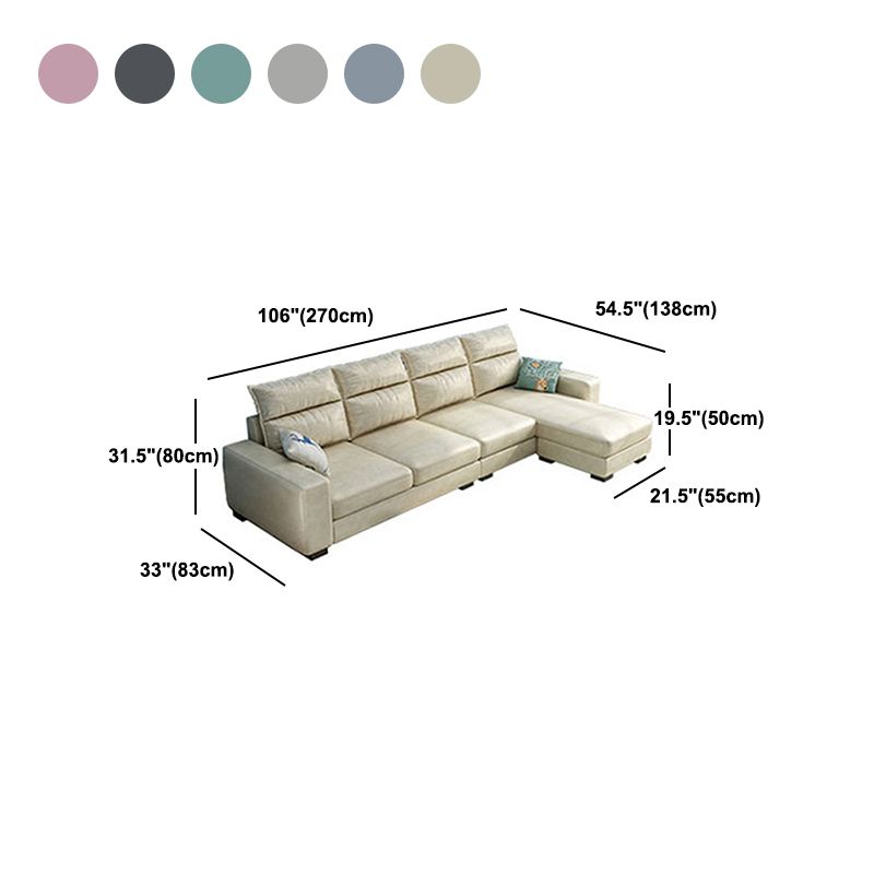 Square Arm 4-Seater Sofa & Chaise 106.3" W Linen/Faux Leather Cushions Sofa