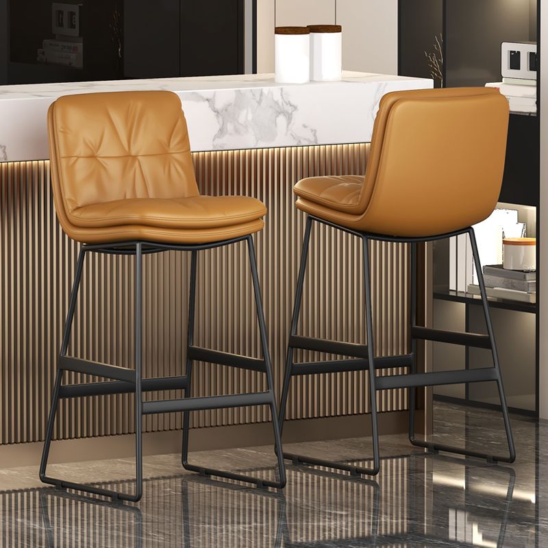 Faux Leather Bar Stools Industrial Metal Patio Bar Stool with Black Legs