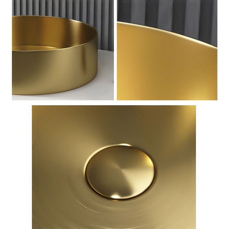 Modern Vessel Sink Round Metal with Basin and Faucet Vessel Lavatory Sink