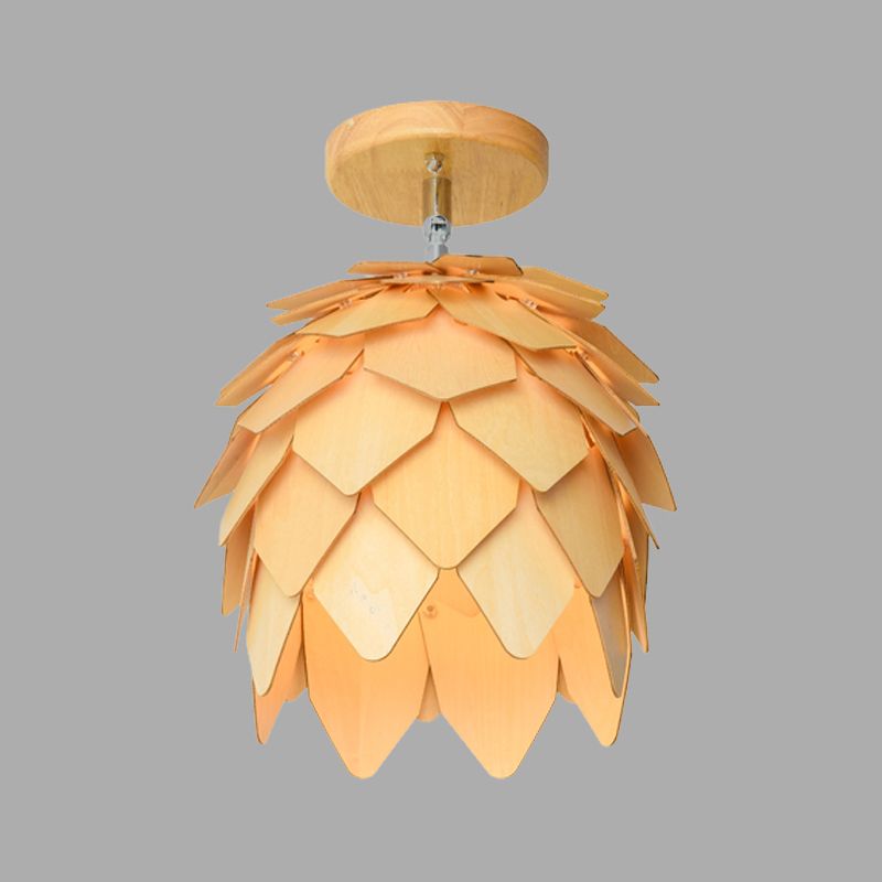 1 Glühbirnenschlafzimmer halb Flush Light Asia Beige Deckenmontage mit Kuppelholzschatten