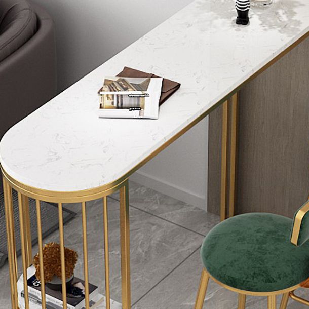 White Stone Bar Dining Table Contemporary Bar Table with Sled Base