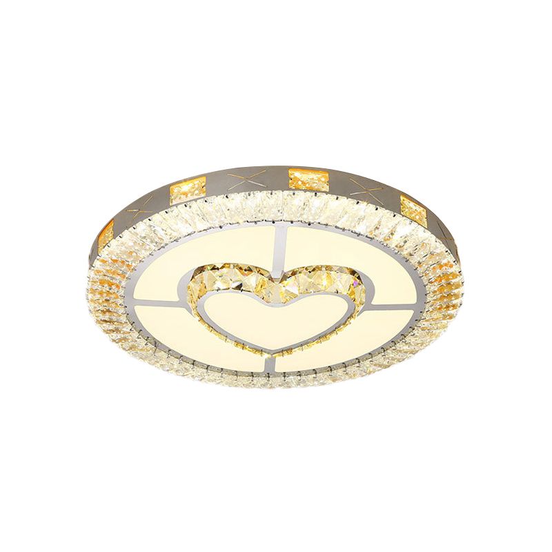 Chrome LED Star/Loving Heart Flush Mount Minimalist Beveled Crystal Close to Ceiling Lamp for Sleeping Room