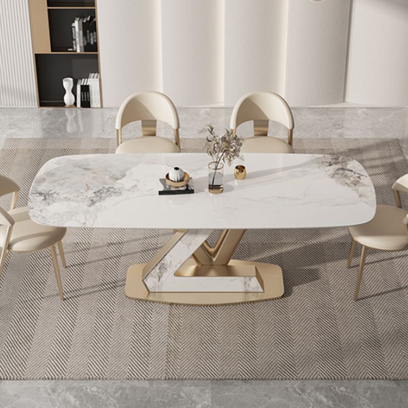 Glam Dining Sintered Stone Table Rectangle Table with Metal Legs for Home