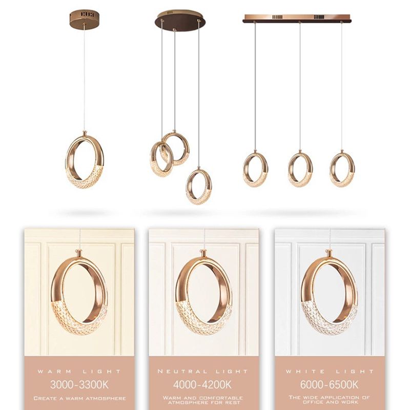 Gouden vergulde ring hanger minimalistisch LED -acryl suspensielamp voor eetkamer