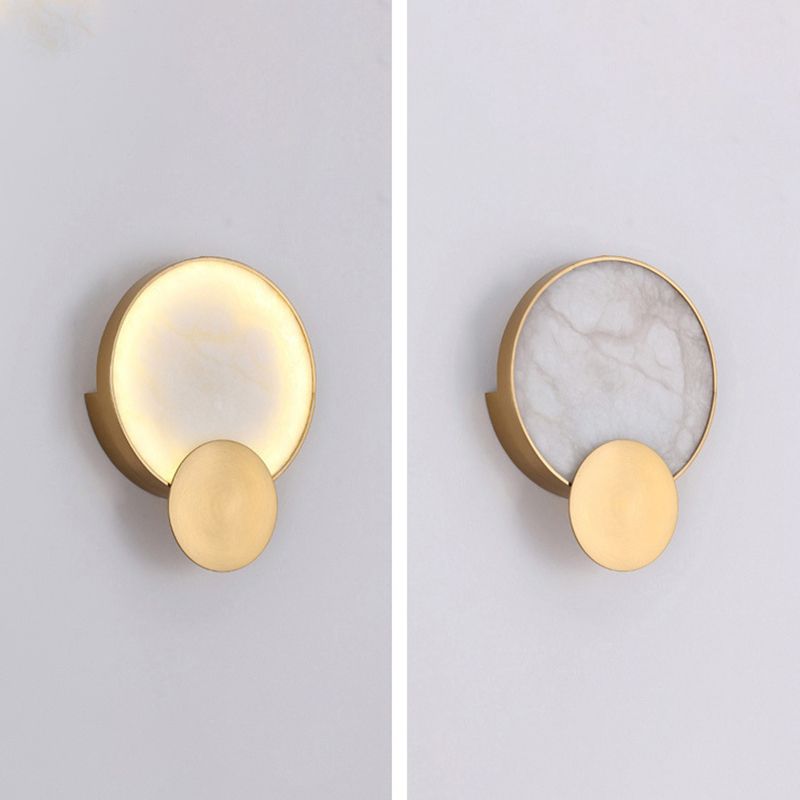LED Round Wall Sconce Brass & Marble Post Modern Wall Light in Gold