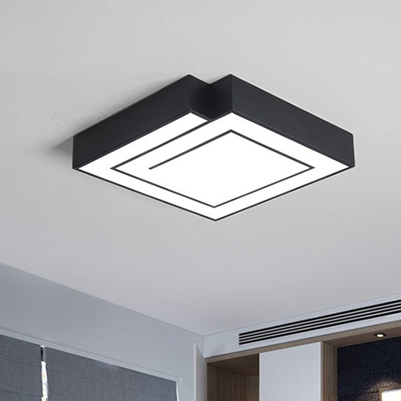 Iron Square Flush Mount Lighting Simple 18"/21.5" W LED Flush Ceiling Lamp in White/Black for Bedroom, White/Warm Light