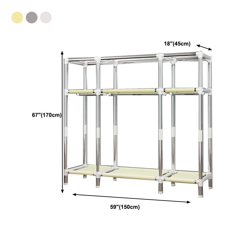 Contemporary Style Wardrobe Cabinet Metal Frame Armoire with Garment Rod for Home