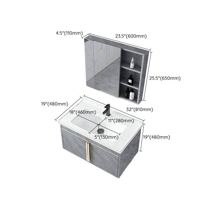 Contemporary Sink Vanity Mirror Cabinet Wall Mount Vanity Cabinet with Storage Shelving