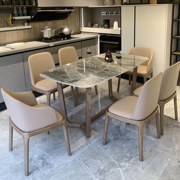 Mesa de comedor rectangular contemporánea de madera maciza mesa de piedra sinterizada para comedor para comedor