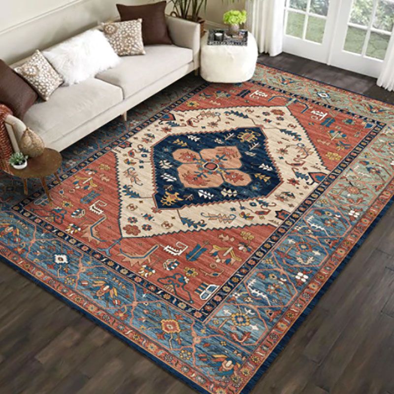 Moroccan Rug Medallion Print Rug Polyester Carpet Stain Resistant Area Rug for Living Room